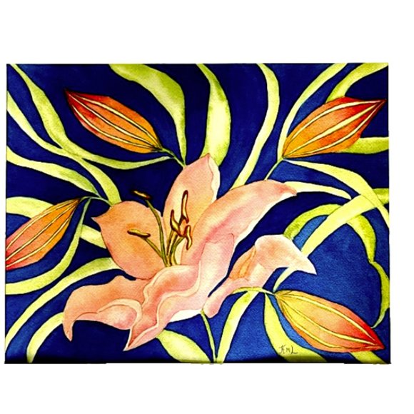 PAINTING WATERCOLOR ORIGINAL ART LILY FLOWERS CORAL ORANGE PNK 11X14 MAT 16X20S